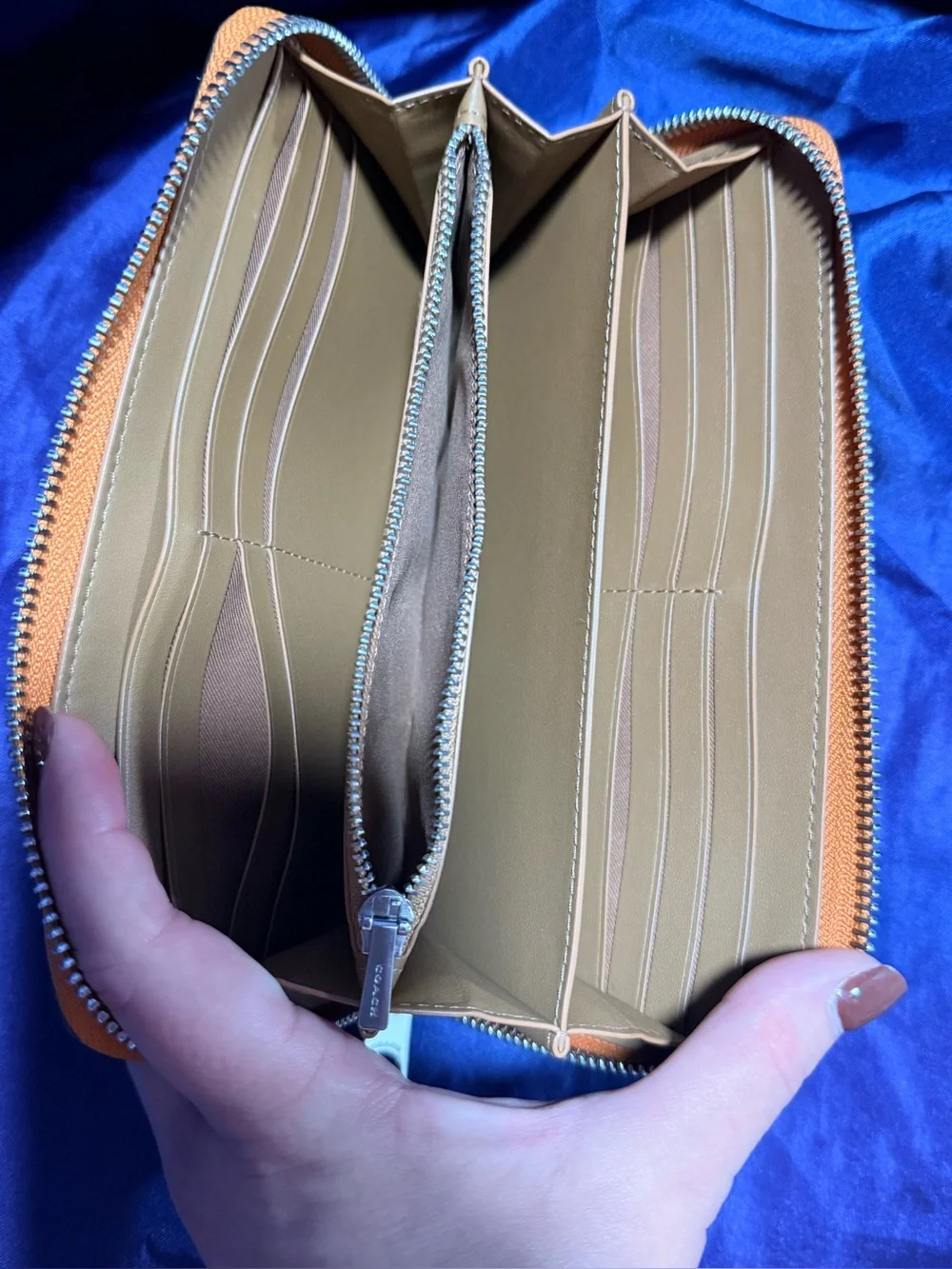 COACH Pebbled Zip Wallet in Tan Brown